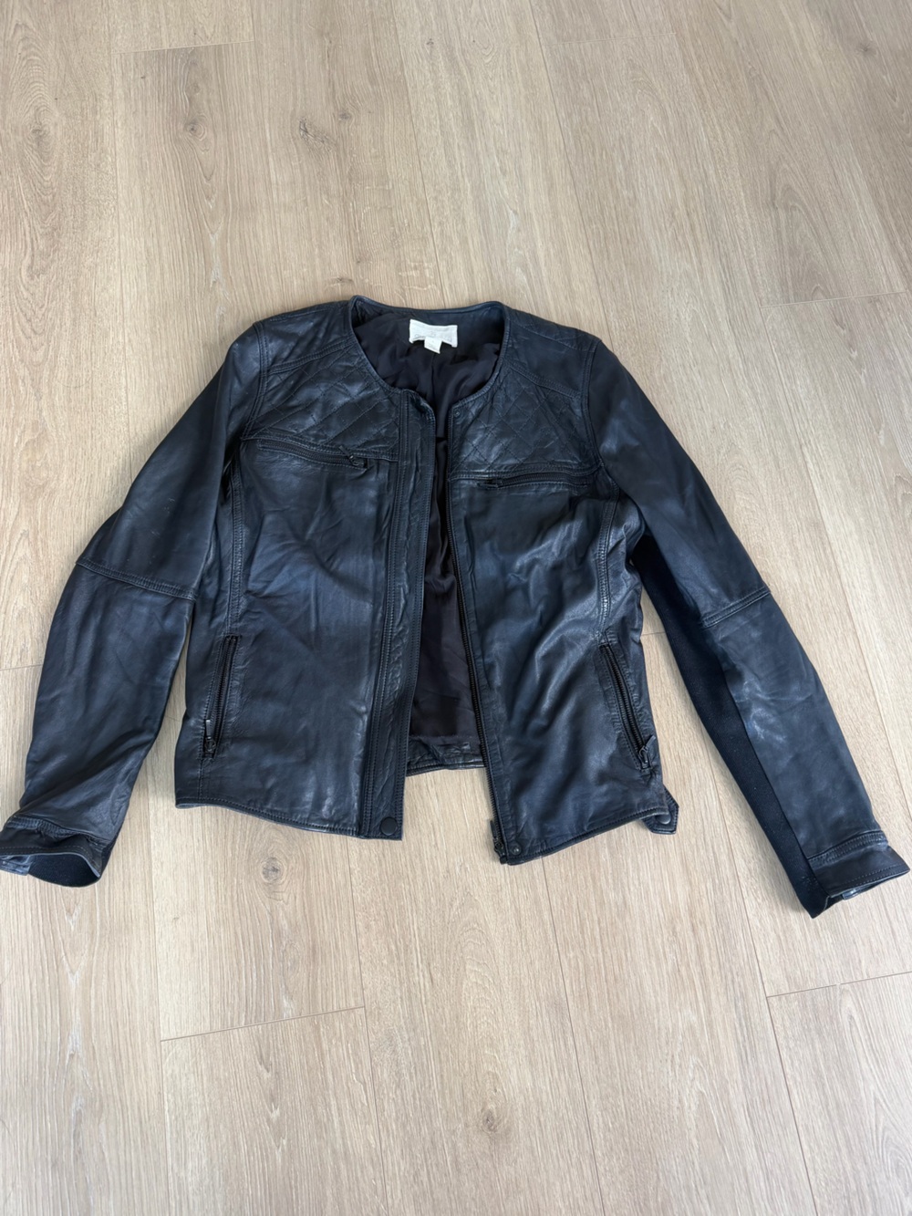 Caslon Black Leather Bomber Jacket, L